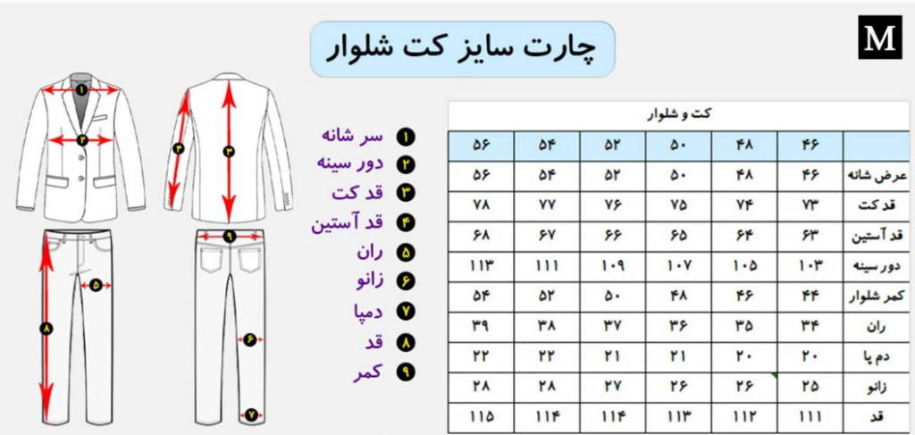 راهنمای سایزبندی کت و شلوار مردانه